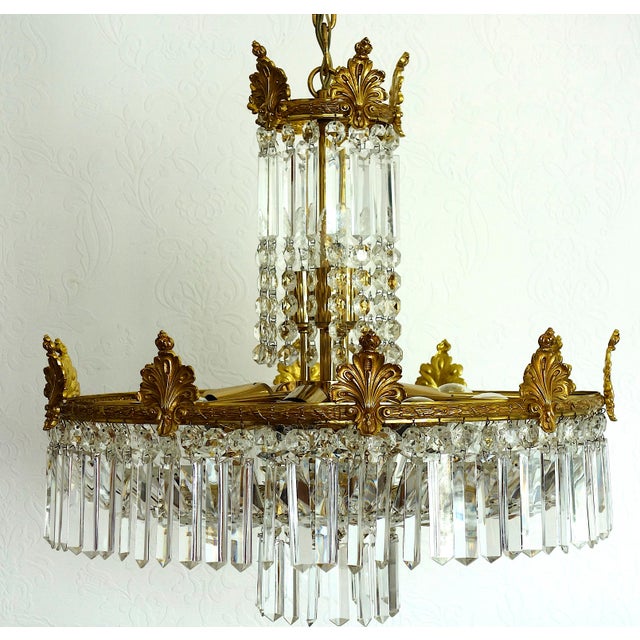 1960s Brass and Lead Crystal Chandelier from Palwa, 1960s For Sale - Image 5 of 14