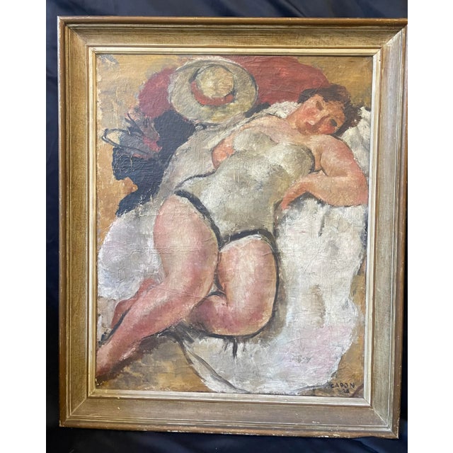 Painting reclining woman Oil on canvas signed Georges Louis Emile Capon dated 1928 art deco This large painting in pastel...