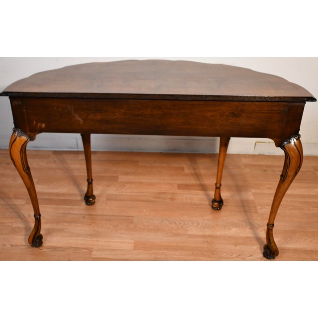 1920 Antique English Regency Burl Walnut Console Table One Drawer Accent Table For Sale - Image 15 of 15