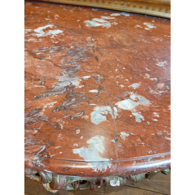 19th Century Gilt Wood Rococo Console Table with Red Marble Top For Sale - Image 9 of 11