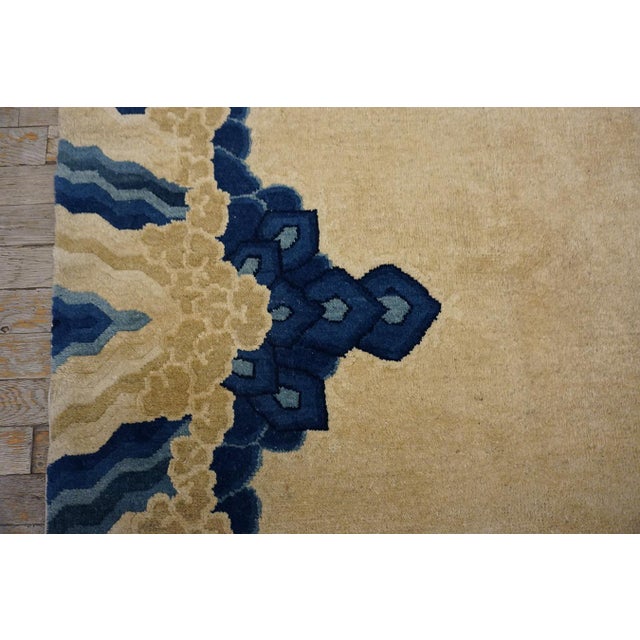 1890s Ivory Blue Tan Antique Chinese Peking Dragon Carpet 8' X 9'8" Wool Rug For Sale - Image 9 of 14