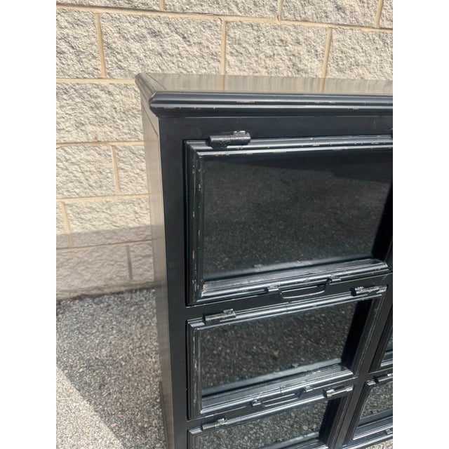 Late 20th Century Industrial Black Steel Nine-Door Glass-Front Apothecary or File Cabinet For Sale In Philadelphia - Image 6 of 11