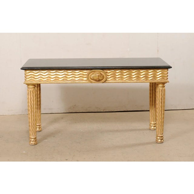 Italian 1980s Italian Hand-Carved Wooden Console Table with Gold Leaf For Sale - Image 3 of 13