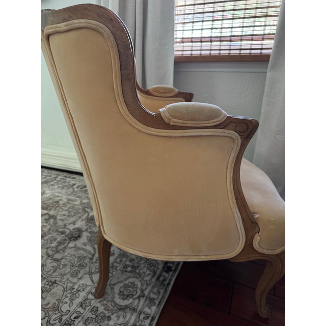 Vintage French Louis XV Style Wingback Bergère Chair — Carved Wood Frame, Hand-Tied Springs For Sale In Los Angeles - Image 6 of 12