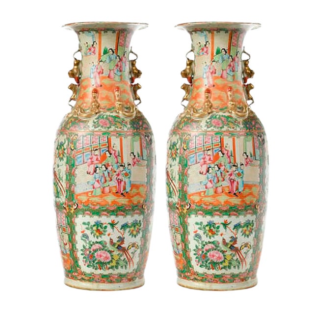 Canton Vases, Set of 2 For Sale