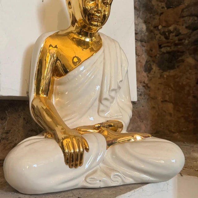 Tommaso Barbi 1980s Modernist White and Gold Porcelain Buddha Statue by Tommaso Barbi For Sale - Image 4 of 13