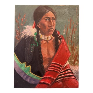 1970s Portrait of Red Cloud Planes American Indian Warrior Signed by W.Mcnall For Sale