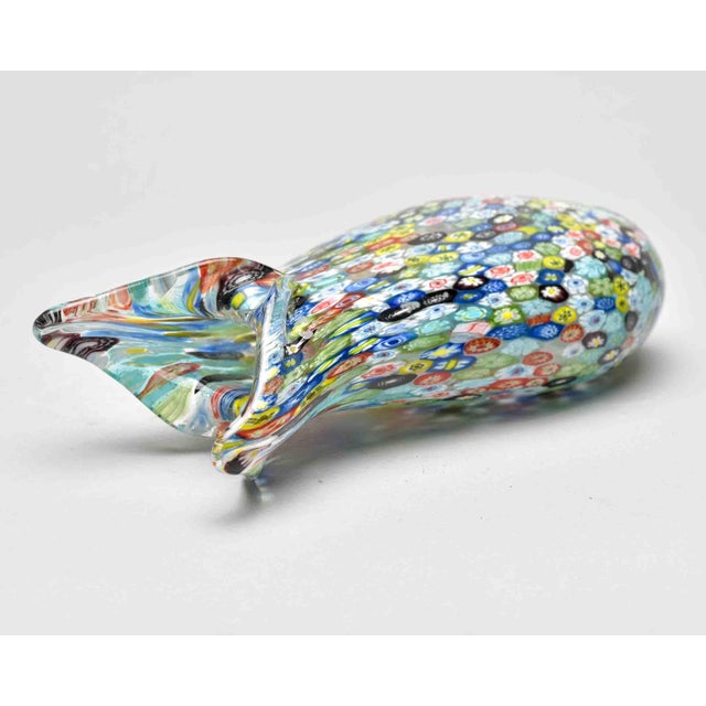 Cornflower Blue Murano Millefiori Glass Vase With Dual-Point Crown Rim For Sale - Image 8 of 11