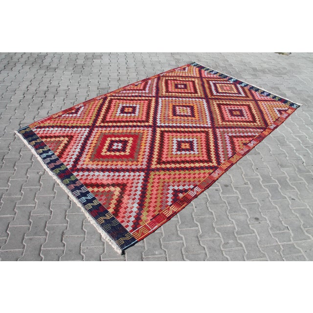 1960's Vintage Turkish Kilim Rug - 76" X 122" For Sale - Image 4 of 11