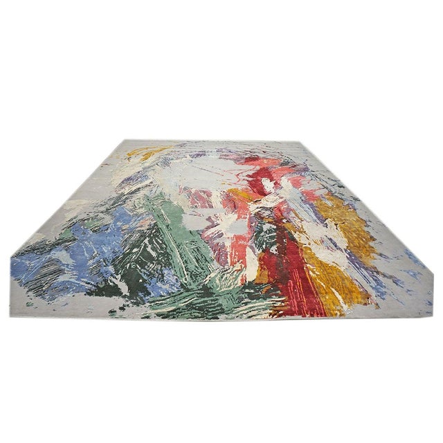 Indo-Napalese Modern Sima Wool & Silk 12x15 Grey & Multi Color Handmade Area Rug #1144026