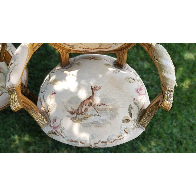 Wood Late 19th C. Louis XVI Revival Giltwood Aubusson Tapestry Salon Suite | Canapé & Four Fauteuils For Sale - Image 7 of 18