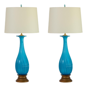 Murano Blue Empoli Glass, Tale Lamps Italy 1960s