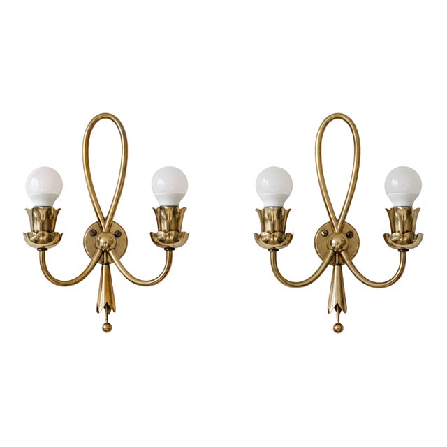 1940s Mid-Century Modern Brass Wall Lights by Angelo Lelii for Arredoluce - Pair For Sale