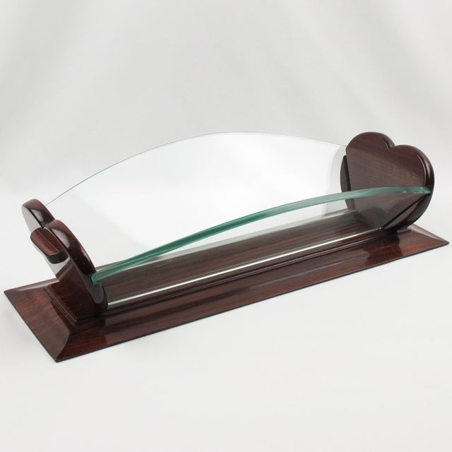 Brown Art Deco Wood and Glass Centerpiece Bowl Basket, France Circa 1930 For Sale - Image 8 of 9