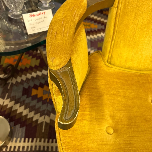 Gold 1960s Gold Tufted Velvet and Wood Arm Chairs a Pair For Sale - Image 8 of 12