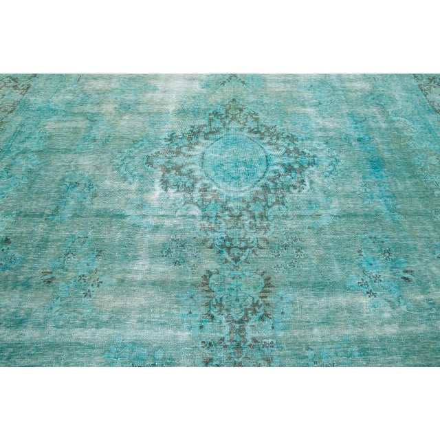 Turquoise Turquoise Antique Overdyed Persian Wool Rug With Medallion Motif For Sale - Image 8 of 10