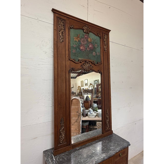 Wood 19th Century French Louis XVI Solid Oak Trumeau Mirror For Sale - Image 7 of 12