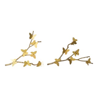 1960s Brass Butterfly Branch Wall Hanging- a Pair For Sale