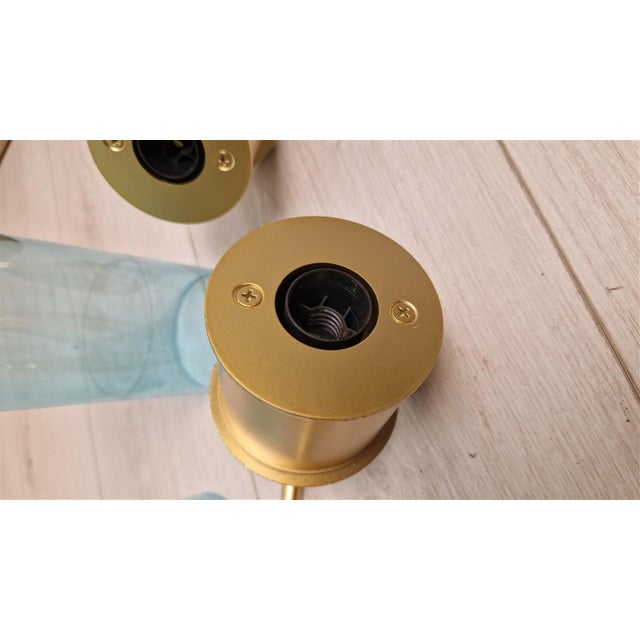Wall Lamps in Brass with Blue Glass Tube, 1990s, Set of 2 For Sale - Image 6 of 15