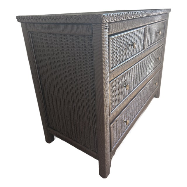 Vintage Henry Link Woven Wicker 4-Drawer Dresser in Sherwin-Williams Black Bean For Sale