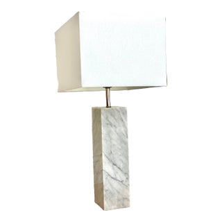 Modernist Light Gray Carrara Marble Table Lamp in the Manner of Walter Von Nessen For Sale