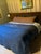Custom Wall to Wall Velvet Headboard and Walnut King Sized Bed Frame For Sale - Image 13 of 13