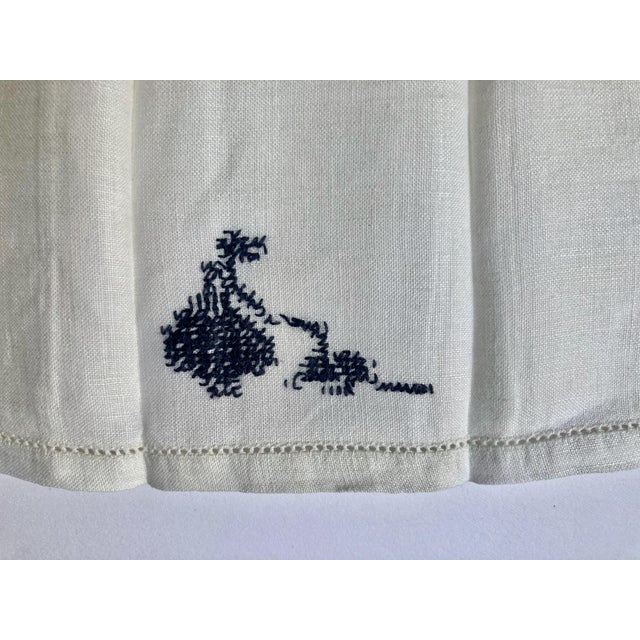 Vintage Petite Pair of "Woman With Dog" Navy Blue Embroidered Finger Tip Towels For Sale - Image 12 of 15