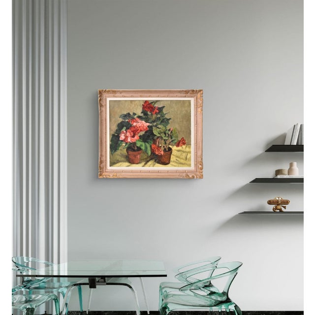 The old master still life with flowers paintings features a vase of spring flowers, in a post-impressionist style, early...