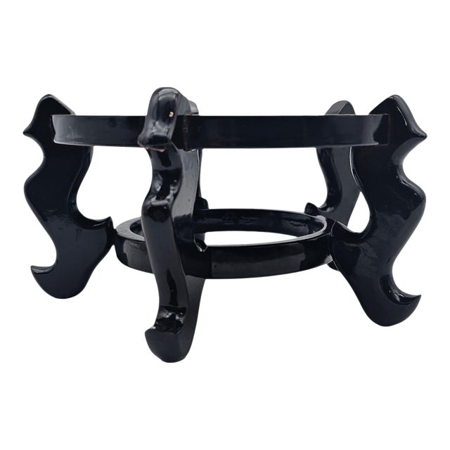 Asian Dark Lacquer Plant Stand Pedestal Display Table for Vase or Bonsai 4.25" H 8.5" D For Sale