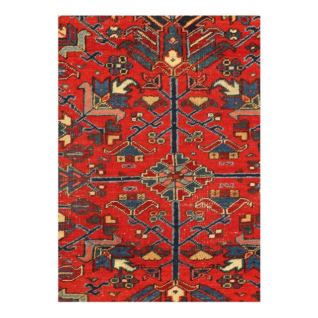 The graceful lines and beautiful rug colors of this antique Persian Heriz Serapi rug evoke the feeling of strolling...