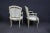 Early 20th Century Louis XV Distressed Cream & Leather Open Arm Chairs - a Pair For Sale - Image 5 of 7