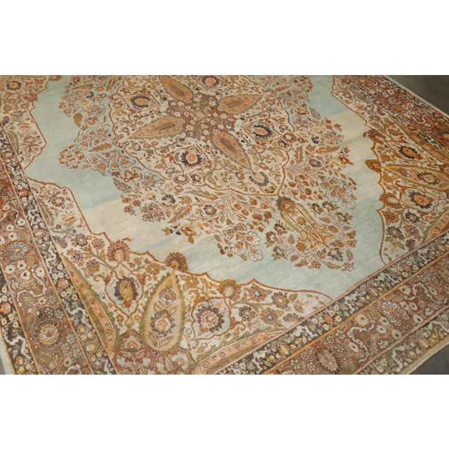 Stunning small room size Persian tabriz rug in pretty turquoise and orange tones