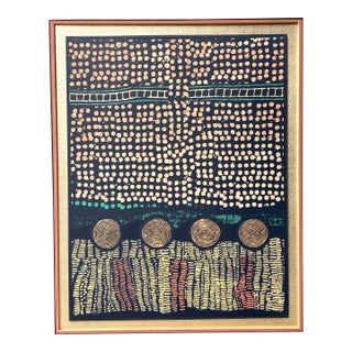 1970s “Cameroon Ii” Aboriginal-Style Dot Art, Signed Nelson, Gold Matted, Unframed For Sale