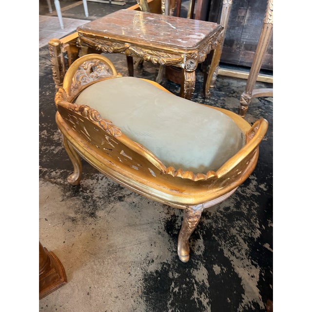 1970s Regal Gold Wooden Bench With Velvet Seating For Sale - Image 9 of 12