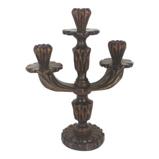 1970s Mid-Century Hand Carved Wood Candelabra Signed by Canadian Artist For Sale