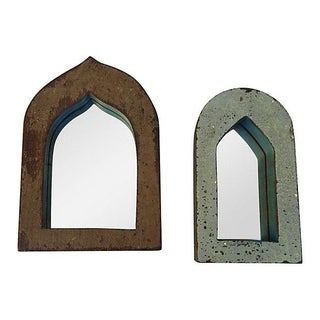 Brown & Blue Indian Archway Mirrors - A Pair For Sale