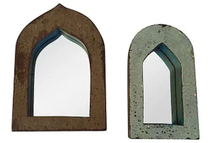 Brown & Blue Indian Archway Mirrors - A Pair