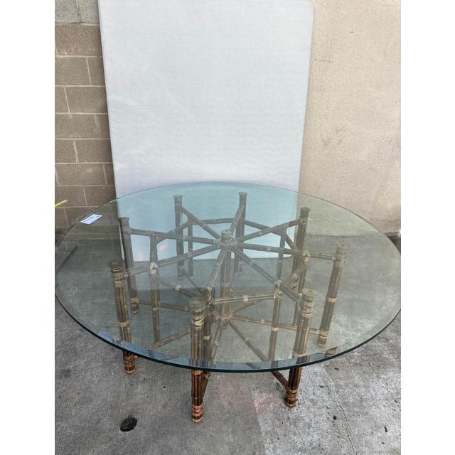 2010s Large Elegant Restored Vintage Circular Dining or Center Table by McGuire . For Sale - Image 5 of 8