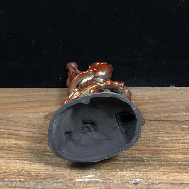 Vintage Solid Bronze Liu Hai Playing With Golden Toad Statue, Wealth Attracting Figurine For Sale - Image 4 of 9