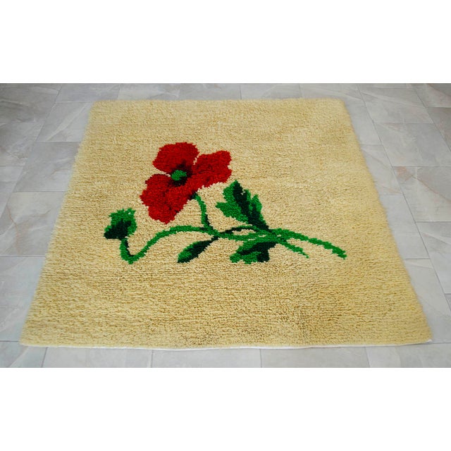 Textile Vintage Hand-Made Shaggy Wool Tulu Turkish Rug Thicker Pile Soft Rug- 5′1″ × 5′3″ For Sale - Image 7 of 13