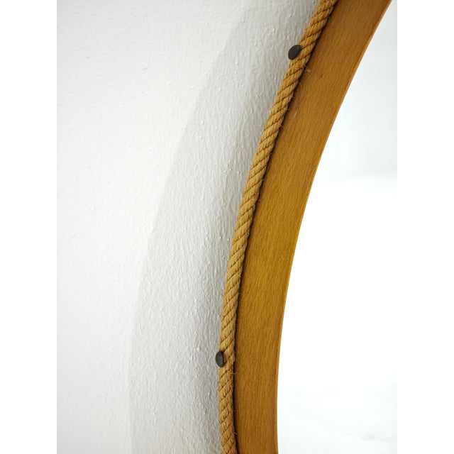 Mid-Century Modern Round Wooden Wall Mirror with Rope, 1950s For Sale - Image 12 of 15