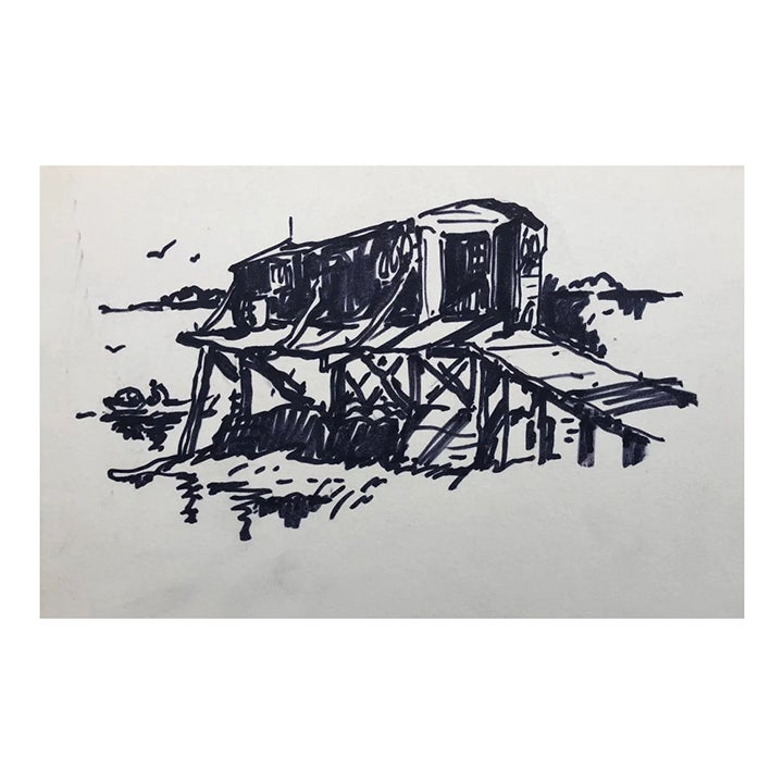 1950s Norman Kent Fishing Shack Drawing | Chairish