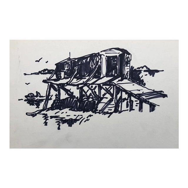 1950s Norman Kent Fishing Shack Drawing For Sale