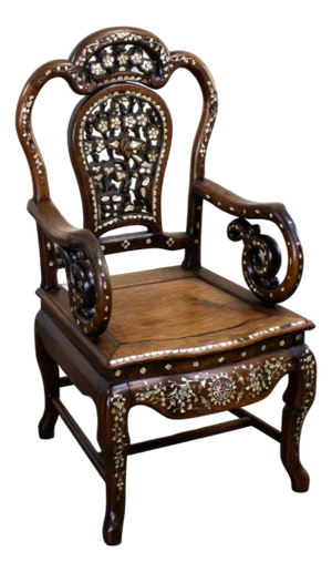 Late 19th to Early 20th Century Chinese Rosewood Armchair With Mother of Pearl Inlaid Details