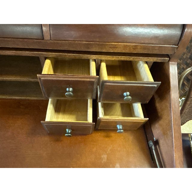 Traditional Cherry Secretary Desk With Tambour Storage and Compass Inlay French Style Secretary Desk With Inlay For Sale - Image 11 of 12