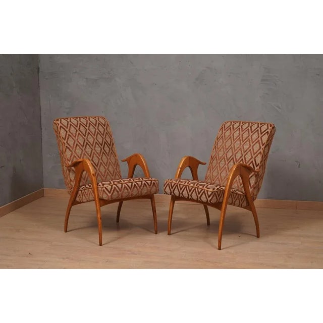 Set of Mid-Century Beech Wood and Fabric Armchairs from Malatesta E Mason, 1950 For Sale - Image 4 of 10