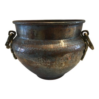 Vintage Hand Hammered Copper Cauldron Planter For Sale