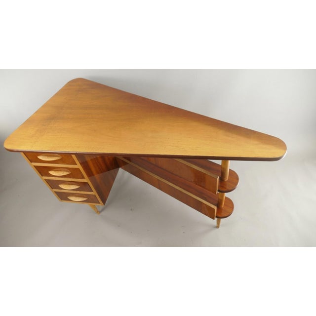1960s Freestanding Triangular Desk with Drawers and Shelves, 1960s For Sale - Image 5 of 15