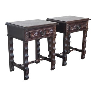 20th Pair of Large Spanish Nightstands or Low Console Tables With Drawer For Sale