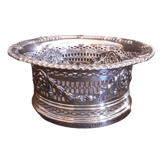 Antique Bottle Coaster in Openwork Silver-Plated Metal with Turned Maple Base from WMF, 1900s For Sale